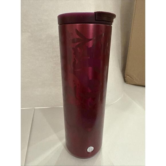 Starbucks Other - Starbucks Rare Holiday Plum Maroon Floral Insulated Hot Mug Tumbler 16oz New